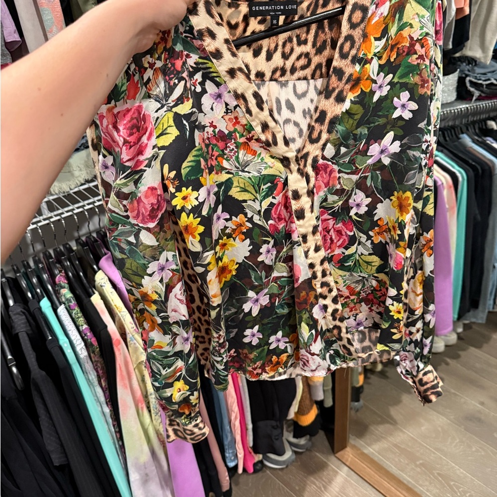 Generation Love Floral and Leopard Print Blouse
